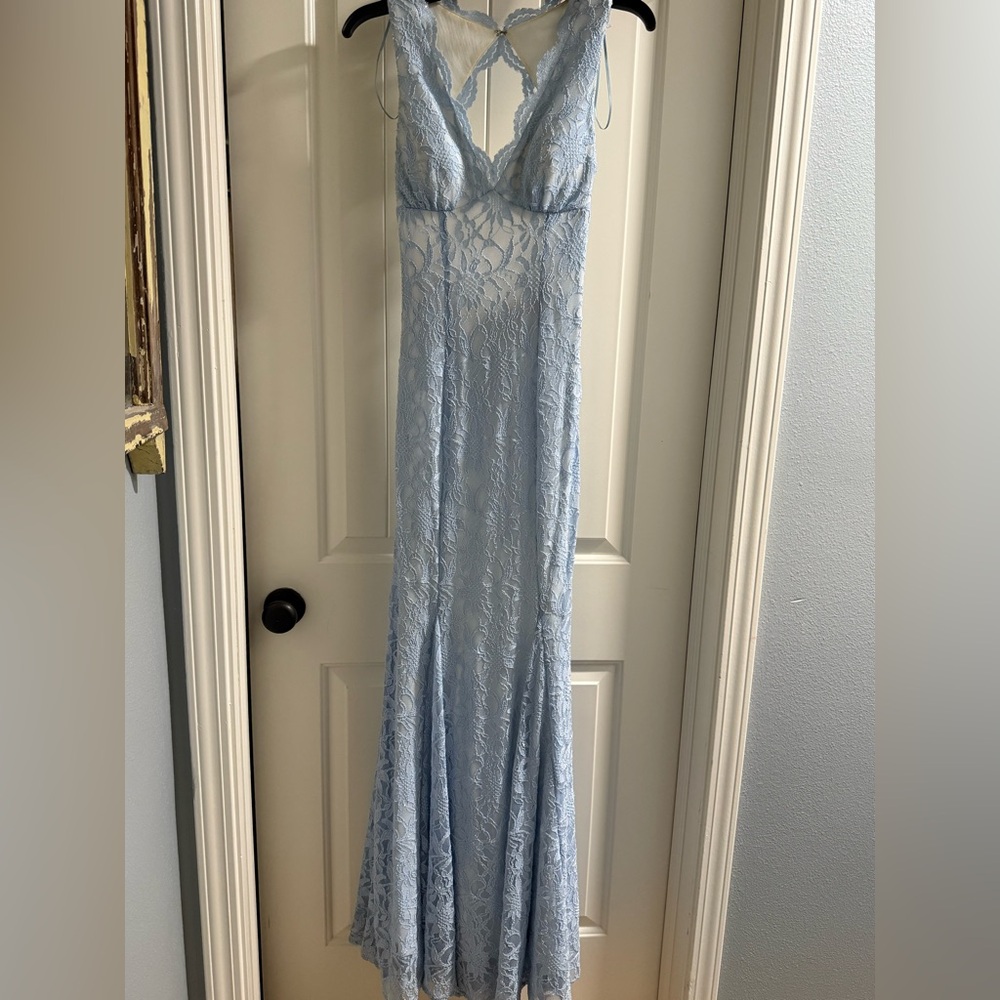 Alfred Angelo Light Blue Lace Maxi Dress
